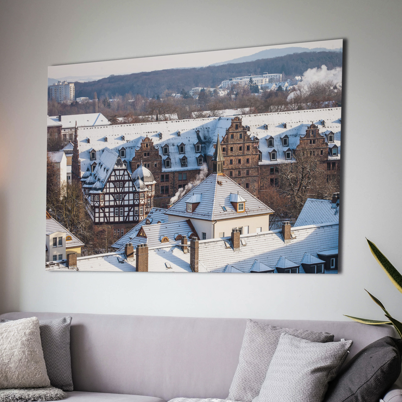 Wintermorgen über Gießen mit Blick auf das Neue Schloss und das Zeughaus