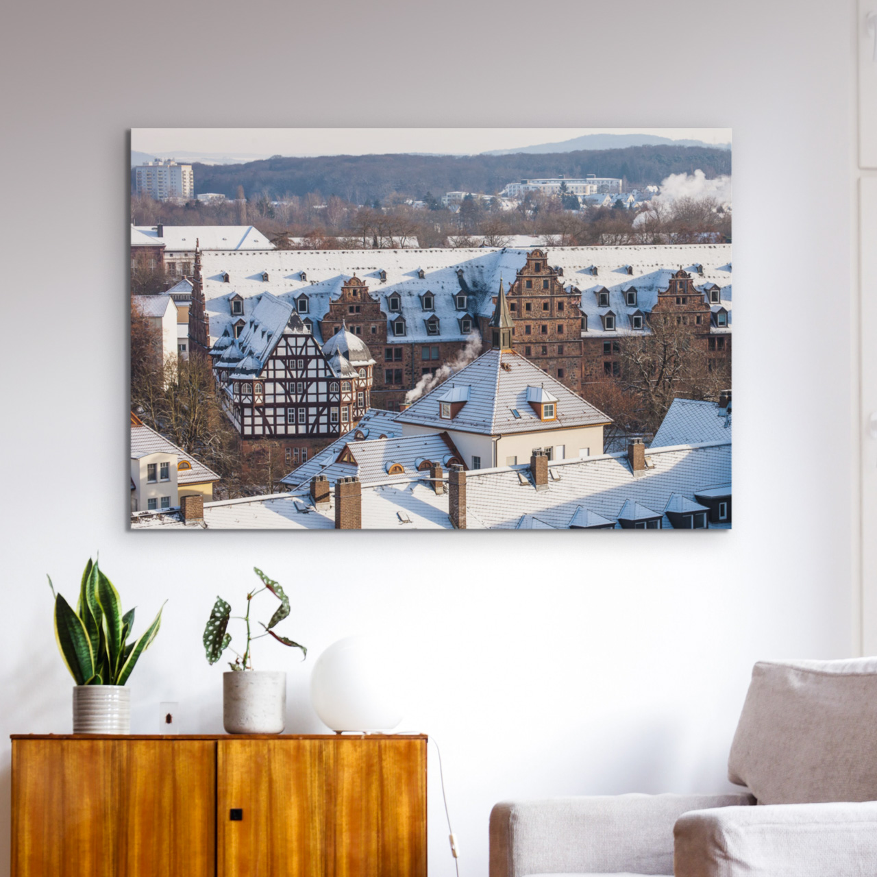 Wintermorgen über Gießen mit Blick auf das Neue Schloss und das Zeughaus