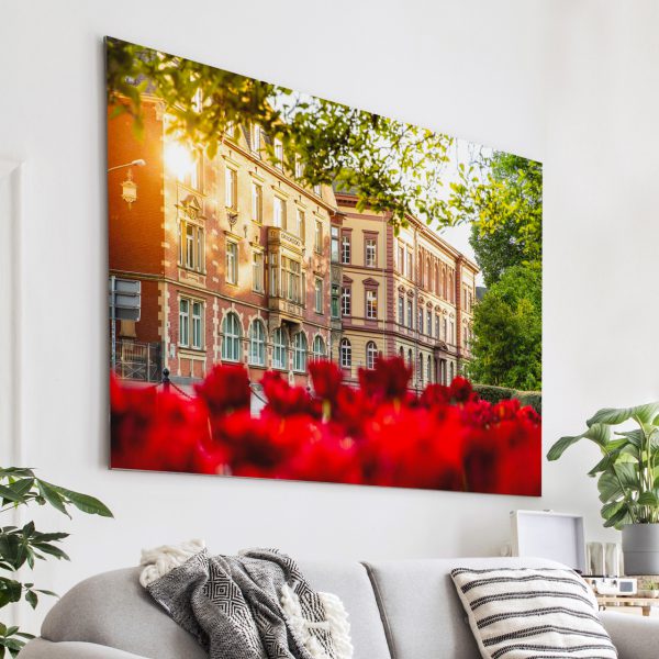 Tulpenmeer an der Südanlage mit Blick auf das ehemalige Landgraf-Ludwigs-Gymnasium