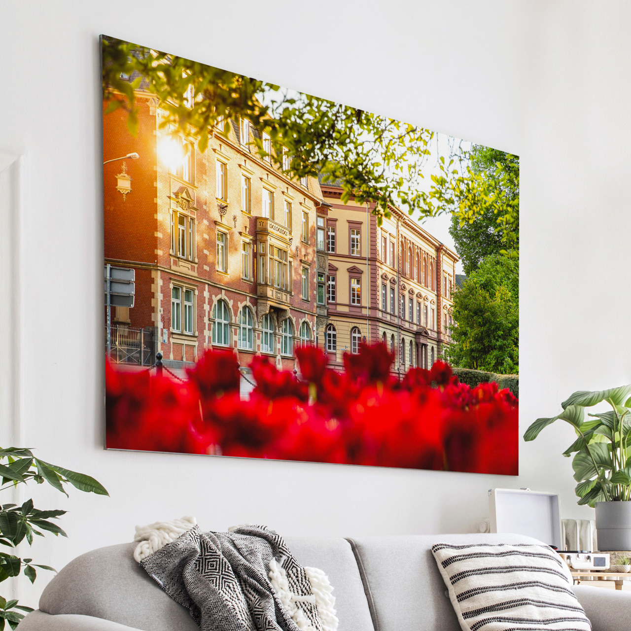 Tulpenmeer an der Südanlage mit Blick auf das ehemalige Landgraf-Ludwigs-Gymnasium